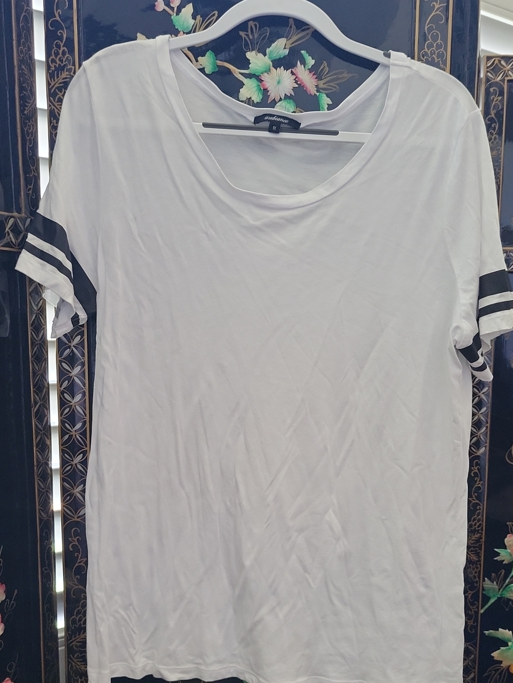 Ambiance White Short Sleeve Tee with Black Sleeve Stripes